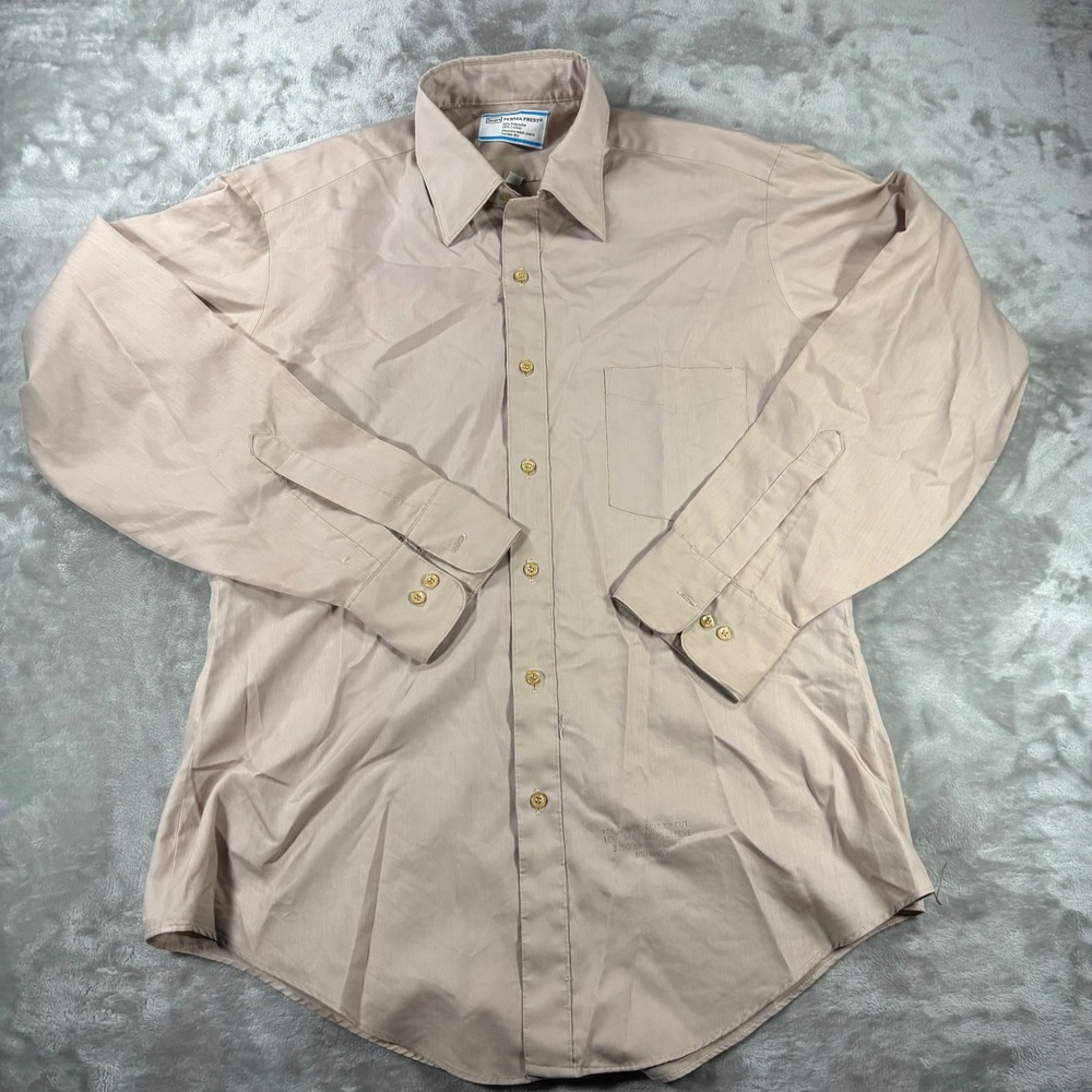 Vintage Sears Perma-Prest Mens Tan Button Down Shirt 16.5 34-35 Regular Cut